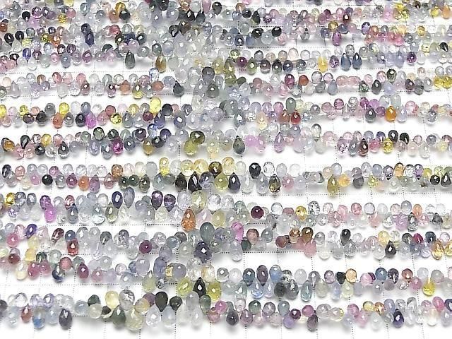 [Video] High Quality Multicolor Sapphire AAA- Drop Faceted Briolette Half or 1 Strand Beads (approx. 9 inches/22 cm)