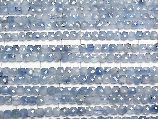 [Video] High Quality! Deep Blue Aquamarine AA+ Cube Shape 4x4x4mm Half or 1strand beads (approx. 15 inches/36 cm)