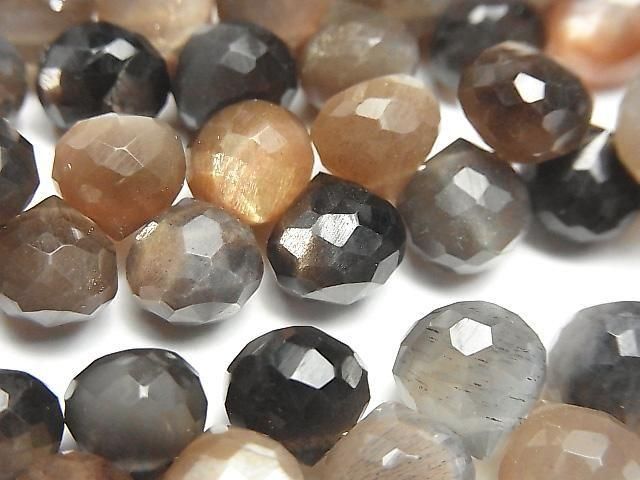 [Video] Silver & Golden Sheen Multicolor Moonstone AA++ Onion Faceted Briolette Half or 1 strand beads (approx. 7 inches/18 cm)