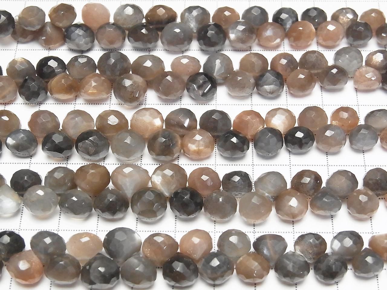 Pierre de lune multicolore argentée et dorée à facettes oignon AA++, briolette, demi-fil ou 1 fil de perles (environ 7 pouces/18 cm)