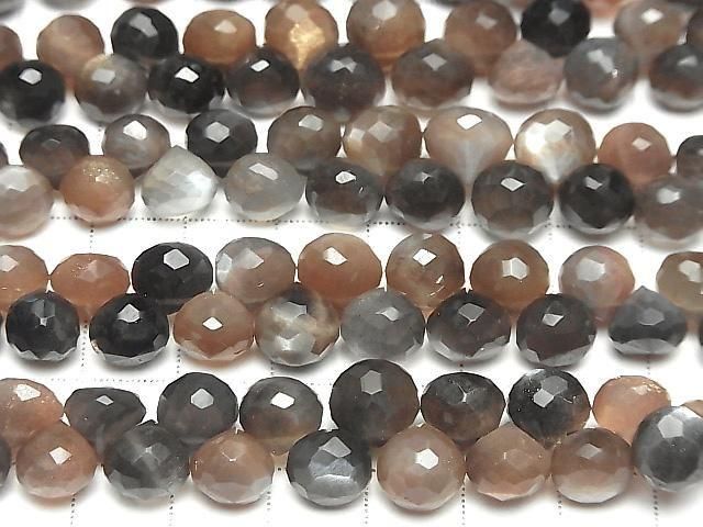 [Video] Silver & Golden Sheen Multicolor Moonstone AA++ Onion Faceted Briolette Half or 1 strand beads (approx. 7 inches/18 cm)