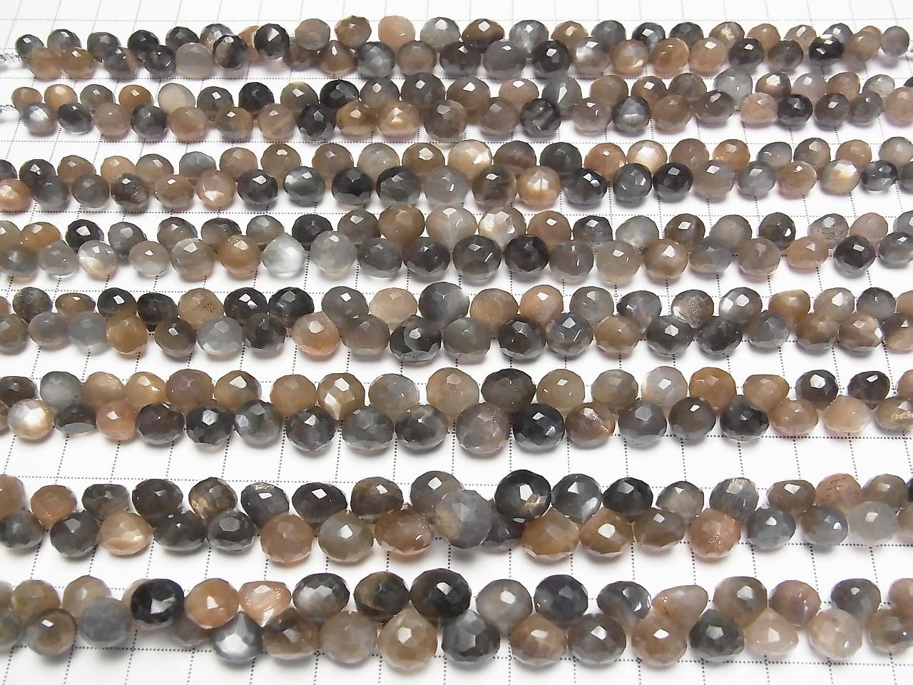 Pierre de lune multicolore argentée et dorée à facettes oignon AA++, briolette, demi-fil ou 1 fil de perles (environ 7 pouces/18 cm)