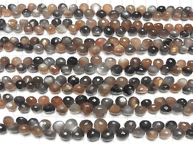 [Video] Silver & Golden Sheen Multicolor Moonstone AA++ Onion Faceted Briolette Half or 1 strand beads (approx. 7 inches/18 cm)