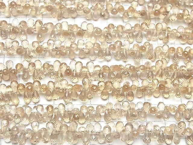 [Video]High Quality Natutal Champagne Color Quartz AAA Drop Faceted Briolette half or 1strand beads (aprx.8inch/20cm)