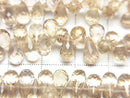 [Video]High Quality Natutal Champagne Color Quartz AAA Drop Faceted Briolette half or 1strand beads (aprx.7inch/18cm)