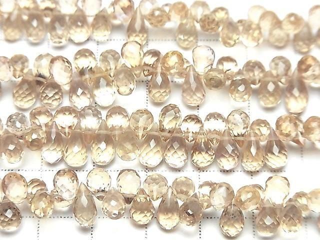 [Video]High Quality Natutal Champagne Color Quartz AAA Drop Faceted Briolette half or 1strand beads (aprx.7inch/18cm)