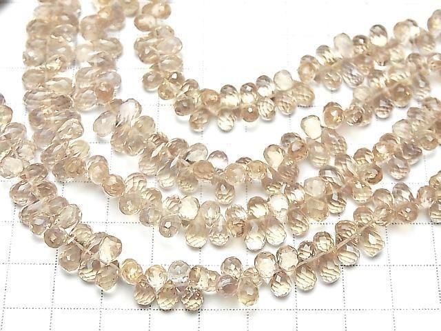 [Video]High Quality Natutal Champagne Color Quartz AAA Drop Faceted Briolette half or 1strand beads (aprx.7inch/18cm)