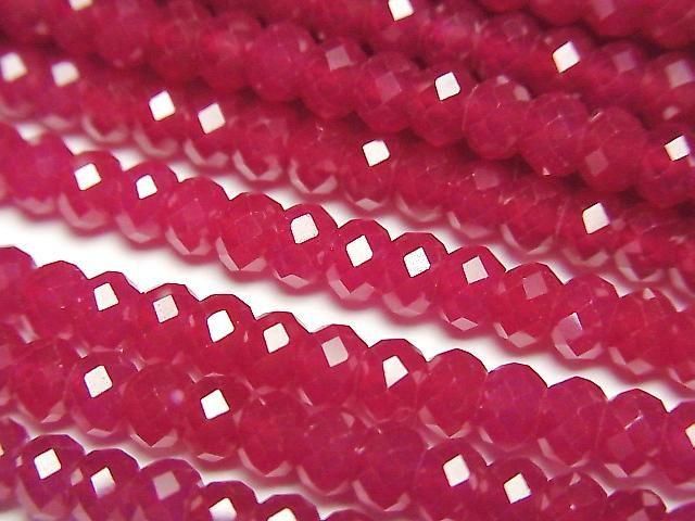 [Video] High Quality! Synthetic Ruby AAA Faceted Button Rondelle 4x4x3mm Half or 1strand beads (approx. 15 inches/37 cm)