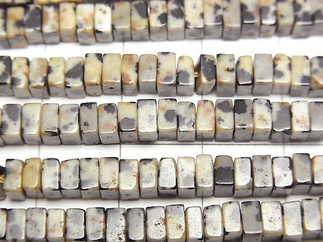 [Video] Dalmatian Jasper Square Rondelle (Disc) 4x4x2mm 1strand beads (approx. 15 inches/37 cm)