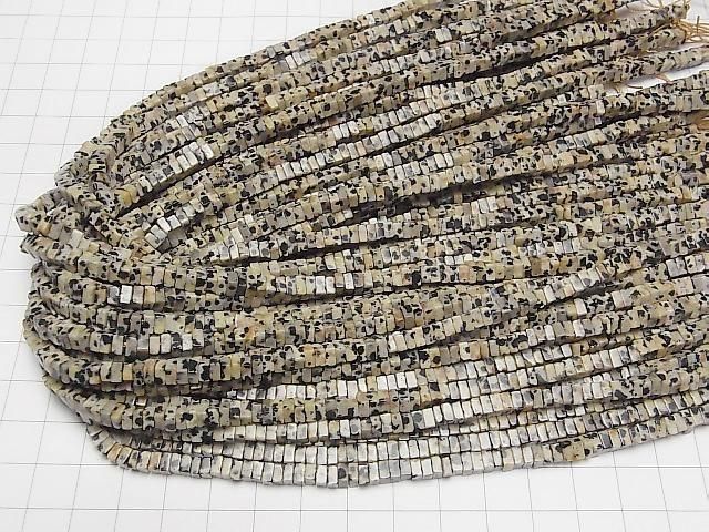 [Video] Dalmatian Jasper Square Rondelle (Disc) 4x4x2mm 1strand beads (approx. 15 inches/37 cm)