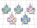 [Video] Meteorite (Muonionalusta) Clover Pendant 24x16mm Rainbow Color Silver 925
