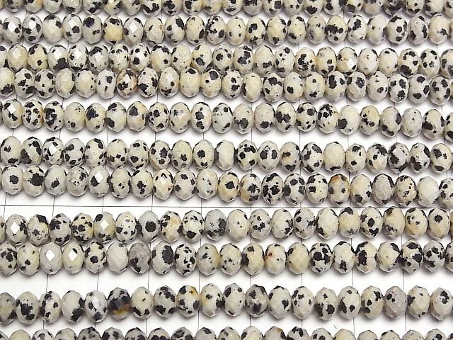 [Video] High Quality! Dalmatian Jasper Faceted Button Rondelle 6x6x4mm 1strand beads (approx. 15 inches/37 cm)