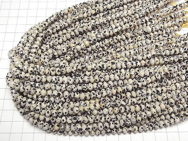 [Video] High Quality! Dalmatian Jasper Faceted Button Rondelle 6x6x4mm 1strand beads (approx. 15 inches/37 cm)