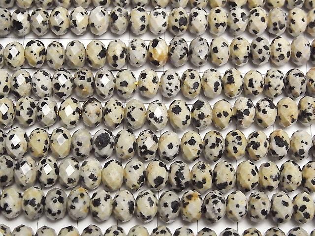 [Video] High Quality! Dalmatian Jasper Faceted Button Rondelle 8x8x5mm 1strand beads (approx. 15 inches/37 cm)