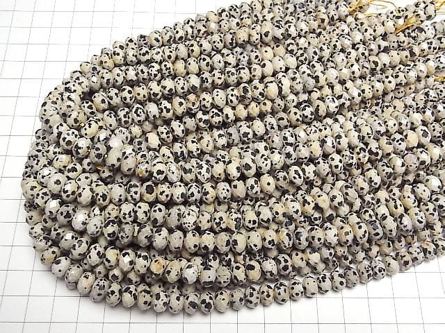 [Video] High Quality! Dalmatian Jasper Faceted Button Rondelle 8x8x5mm 1strand beads (approx. 15 inches/37 cm)