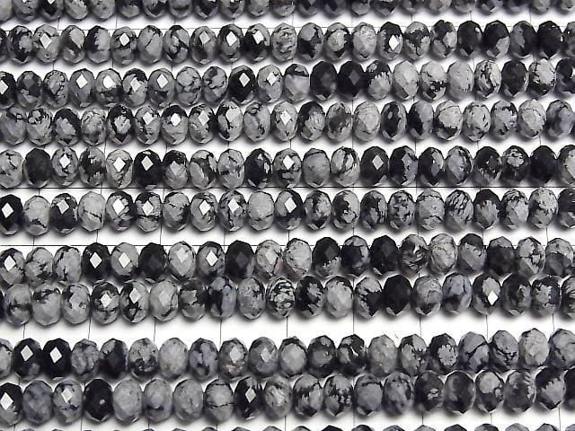 [Video] High Quality! Snowflake Obsidian Faceted Button Rondelle 6x6x4mm 1strand beads (approx. 15 inches/37 cm)