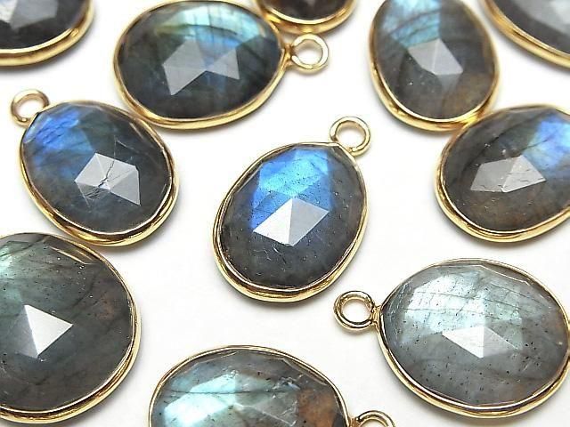 [Video] Labradorite AA++ Bezel Setting Freeform Rose Cut [One Side] 18KGP 2pcs