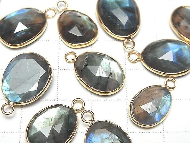 [Video] Labradorite AA++ Bezel Setting Freeform Rose Cut [One Side] 18KGP 2pcs