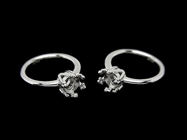 [Video] Silver925 Crown Baby Ring Frame (Prong Setting) Round Faceted 4mm Rhodium Plated 1pc