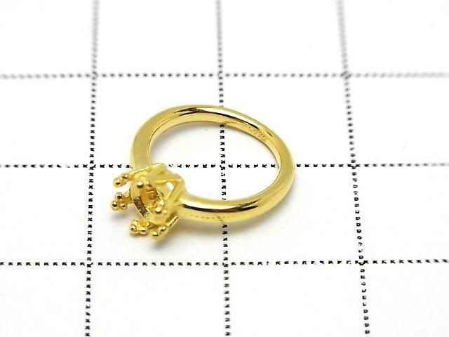 [Video] Silver925 Crown Baby Ring Frame (Prong Setting) Round Faceted 4mm 18KGP 1pc