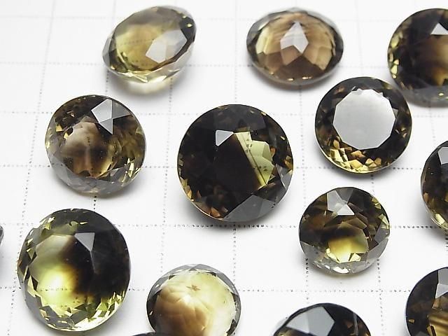 [Video] High Quality Lemon x Smoky Quartz AAA Loose Stone Round Faceted Mix Size 2pcs