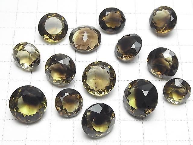[Video] High Quality Lemon x Smoky Quartz AAA Loose Stone Round Faceted Mix Size 2pcs
