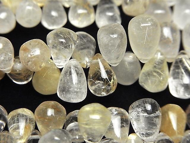 [Video]Rutilated Quartz AA Drop (Smooth) half or 1strand beads (aprx.7inch/18cm)