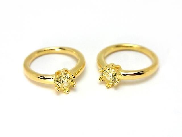 [Video] Silver925 Crown Baby Ring Round Faceted 3.5mm (CZ) [Yellow] 18KGP 1pc