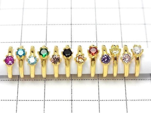 [Video] Silver925 Crown Baby Ring Round Faceted 3.5mm (CZ) [Yellow] 18KGP 1pc