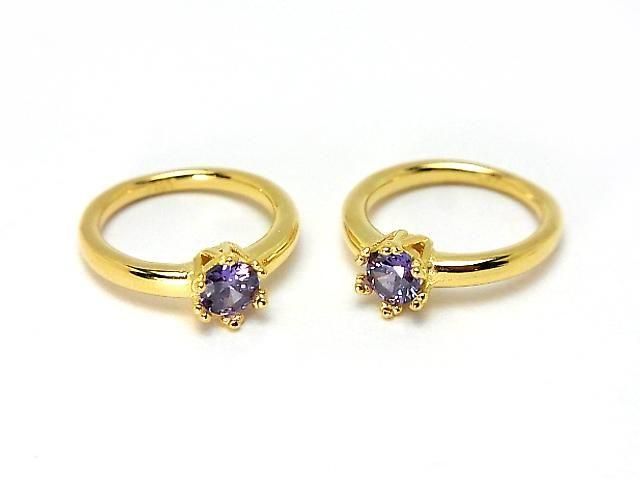 [Video] Silver925 Crown Baby Ring Round Faceted 3.5mm (CZ) [Amethyst] 18KGP 1pc