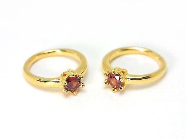 [Video] Silver925 Crown Baby Ring Round Faceted 3.5mm (CZ) [Garnet] 18KGP 1pc