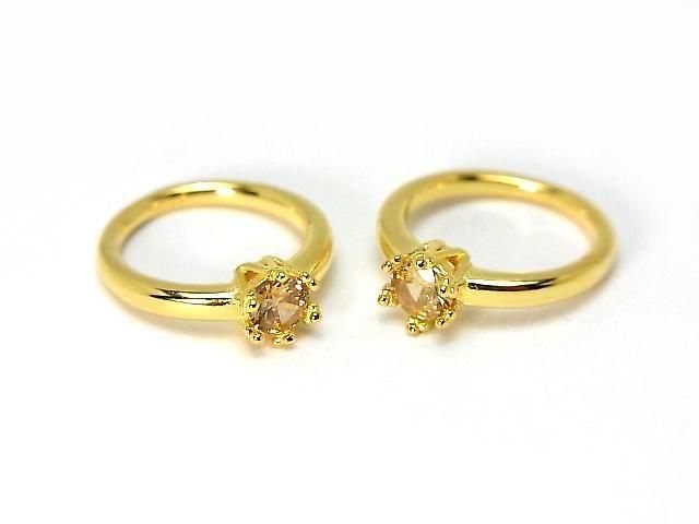 [Video] Silver925 Crown Baby Ring Round Faceted 3.5mm (CZ) [Champagne] 18KGP 1pc