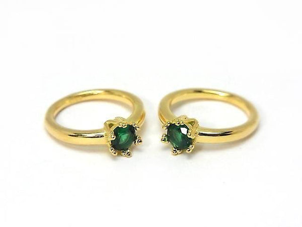 [Video] Silver925 Crown Baby Ring Round Faceted 3.5mm (CZ) [Green] 18KGP 1pc
