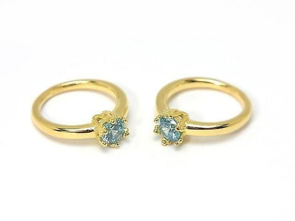 [Video] Silver925 Crown Baby Ring Round Faceted 3.5mm (CZ) [Aqua Blue] 18KGP 1pc