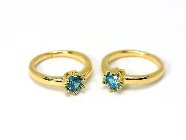 [Video] Silver925 Crown Baby Ring Round Faceted 3.5mm (CZ) [Blue Topaz] 18KGP 1pc