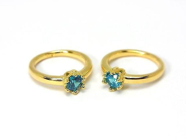 [Video] Silver925 Crown Baby Ring Round Faceted 3.5mm (CZ) [Blue Topaz] 18KGP 1pc