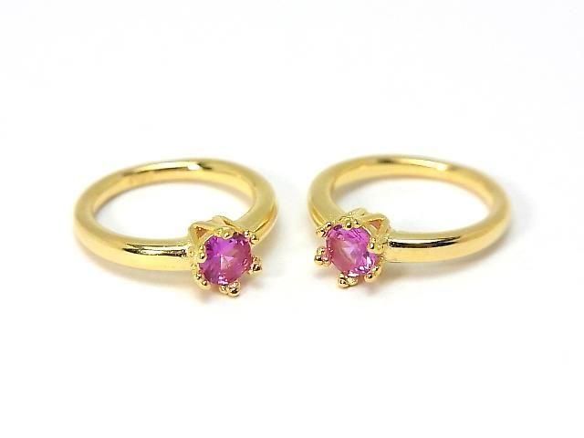 [Video] Silver925 Crown Baby Ring Round Faceted 3.5mm (Synthetic Corundum) [Rose] 18KGP 1pc