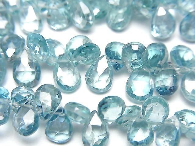 [Video] High Quality Natural Blue Zircon AAA Pear Shape Faceted Briolette Half or 1 strand beads (approx. 7 inches/17 cm)