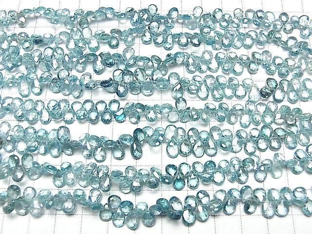 [Video] High Quality Natural Blue Zircon AAA Pear Shape Faceted Briolette Half or 1 strand beads (approx. 7 inches/17 cm)