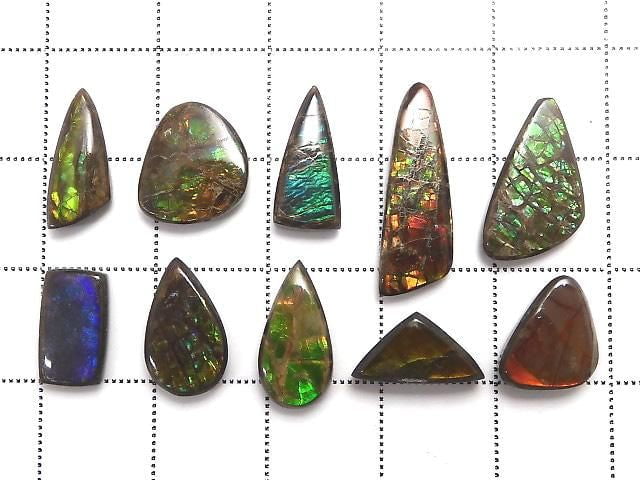 [Video][One of a kind] Ammolite AAA- Loose stone 10pcs set NO.21