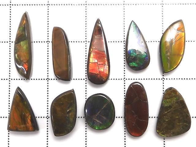 [Video][One of a kind] Ammolite AAA- Loose stone 10pcs set NO.22