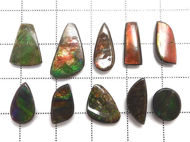 [Video][One of a kind] Ammolite AAA- Loose stone 10pcs set NO.23