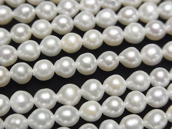 [Video] Fresh Water Pearl AA White Potato-Rice 4mm 1strand beads (approx. 15 inches/36 cm)