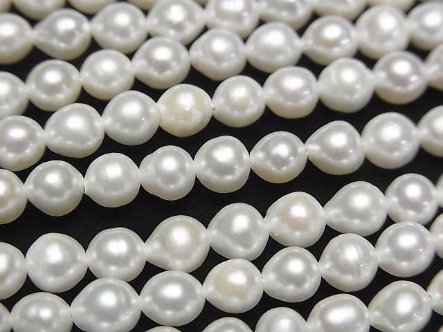 [Video] Fresh Water Pearl AA White Potato-Rice 4mm 1strand beads (approx. 15 inches/36 cm)