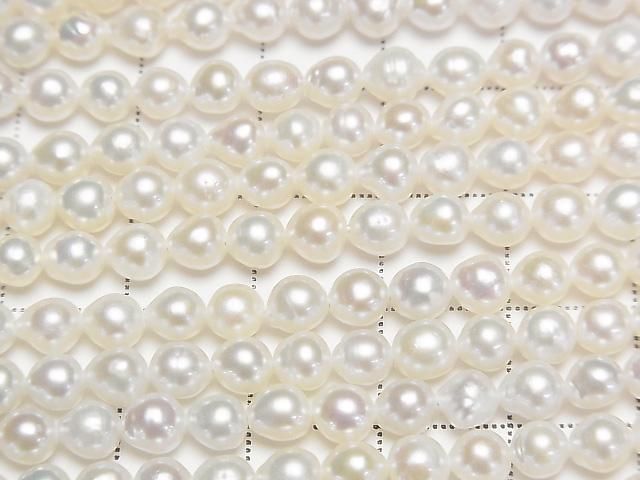 [Video] Fresh Water Pearl AA White Potato-Rice 4mm 1strand beads (approx. 15 inches/36 cm)