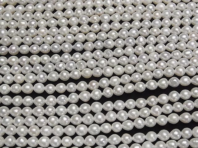 [Video] Fresh Water Pearl AA White Potato-Rice 4mm 1strand beads (approx. 15 inches/36 cm)