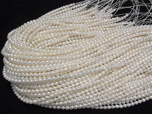 [Video] Fresh Water Pearl AA White Potato-Rice 4mm 1strand beads (approx. 15 inches/36 cm)