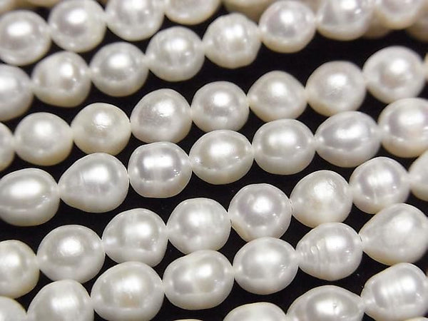 [Video] Fresh Water Pearl AA Potato-Rice 5mm White 1strand beads (approx. 15 inches/36 cm)