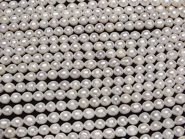 [Video] Fresh Water Pearl AA Potato-Rice 5mm White 1strand beads (approx. 15 inches/36 cm)