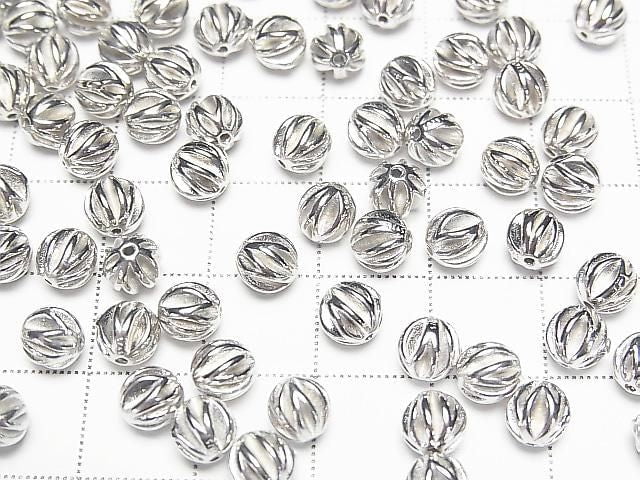 Silver 925 Line Carved Round (Corrugated Beads) [3mm][4mm][6mm] Rhodium Plated 1pc